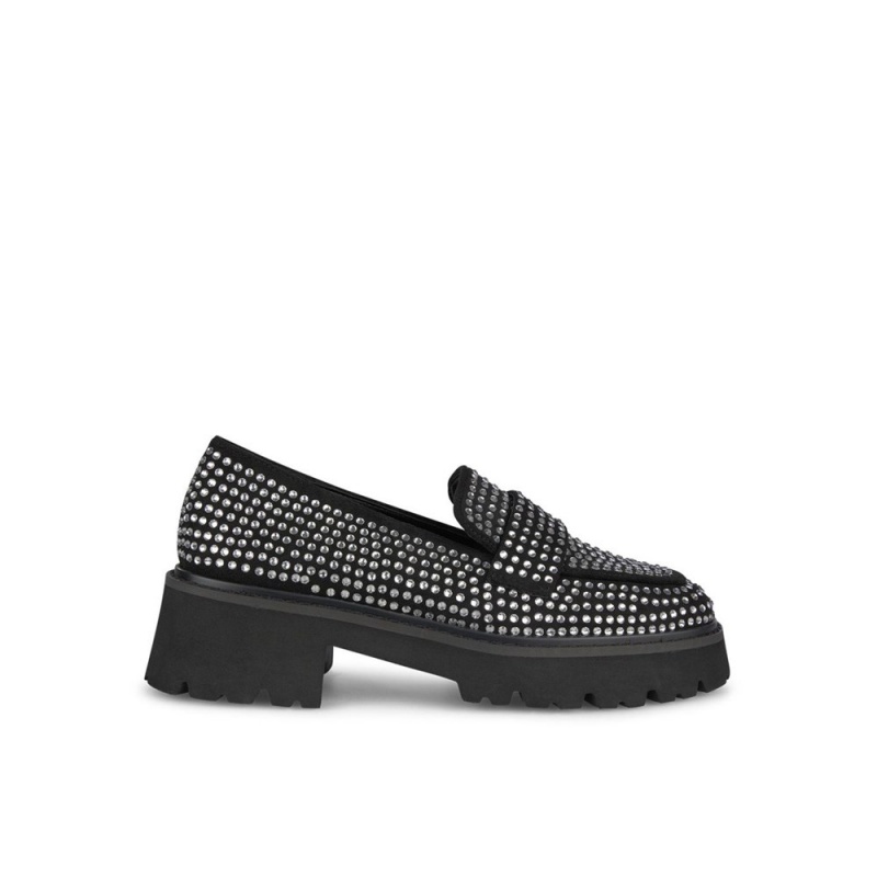 Mocassin Alma En Pena Covered with Rhinestones Noir Femme | GEW-38930253